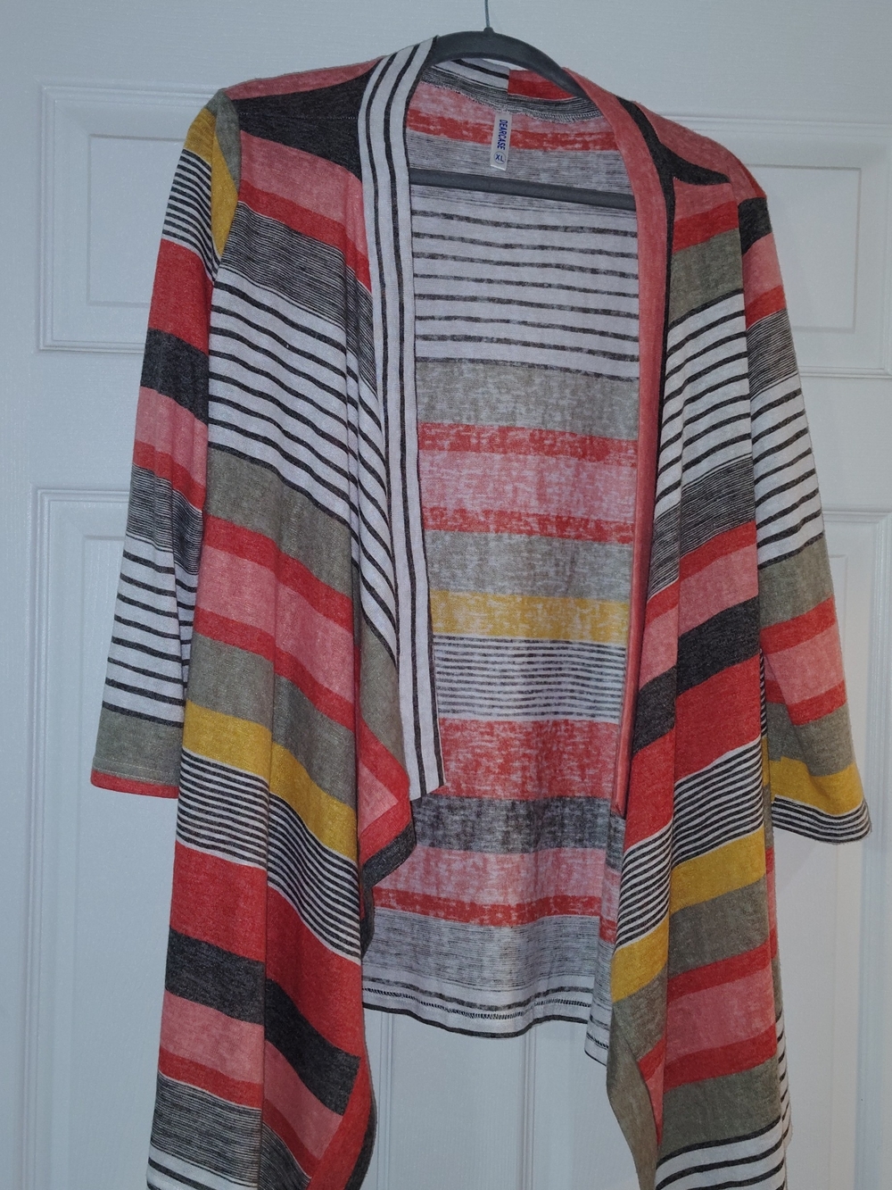 Open-Front Striped Women’s Cardigan - Coral Multi
